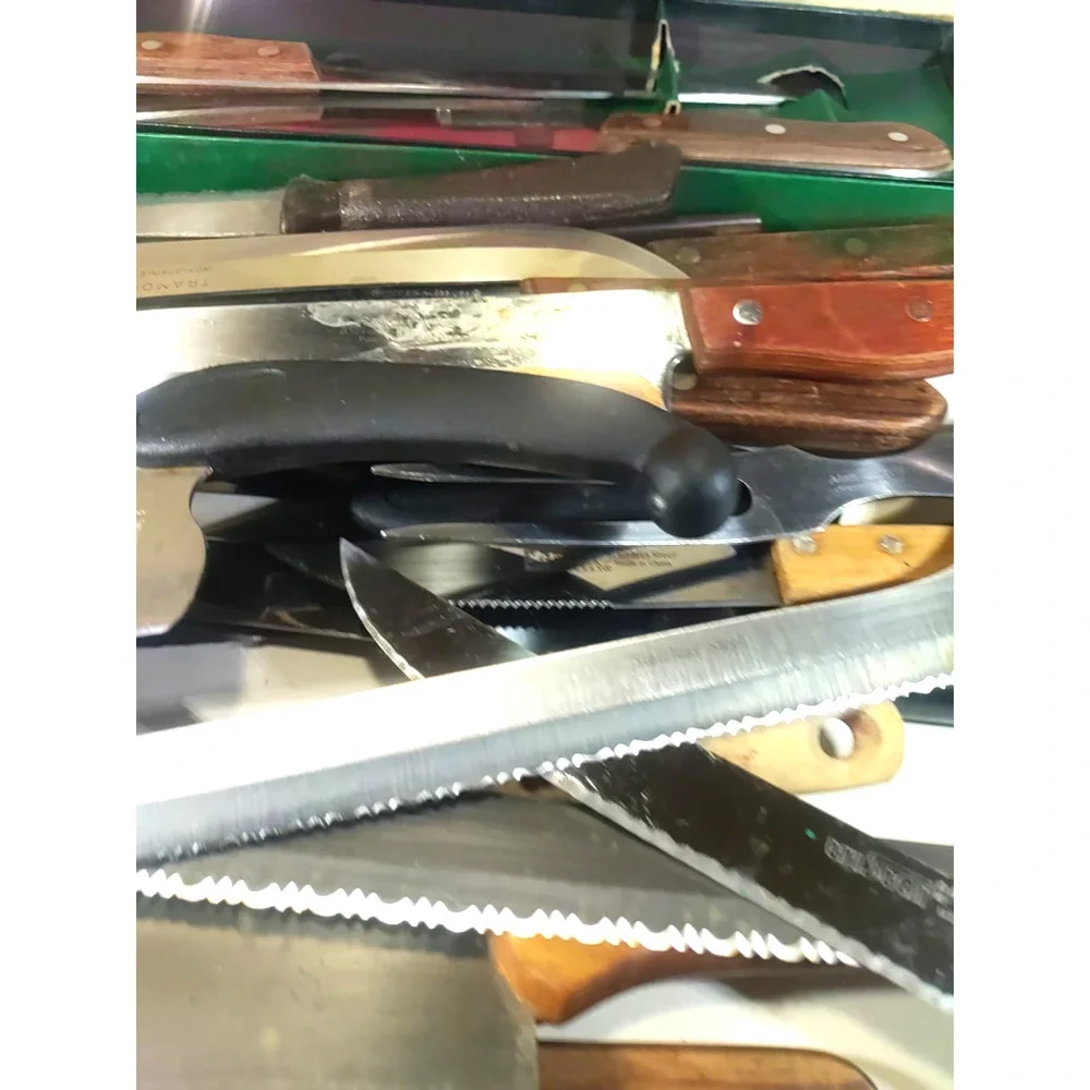 Large Junk Lot Old Knives Carbon steel wood handles Sets Butcher Knives